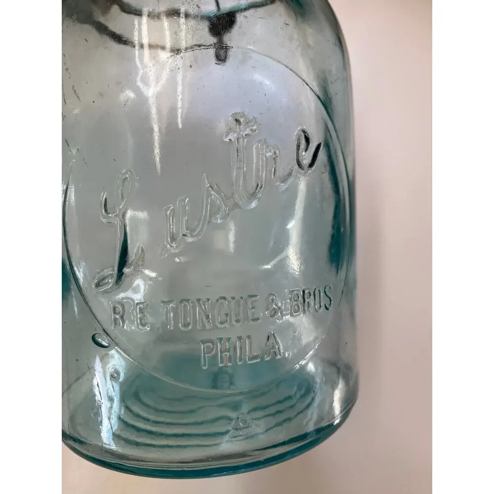 Lustre R.E. Tongue & Bros.‎ Philaelphia Blue 1 Qt. Wire Bail Canning Jar w Lid